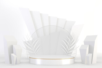 Roman podium  white for cosmetic product on background granite white. 3d rendering