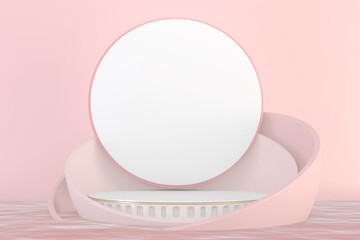 Minimal pink pedestal design for product show, 3D rendering