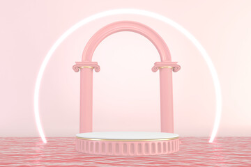Minimal pink pedestal design for product show, 3D rendering