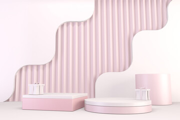 Fototapeta na wymiar Mock up Minimal pink pedestal design for product show, 3D rendering
