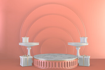 Fototapeta na wymiar Luxury Pink podium show in pink color background.3D rendering