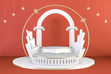 Luxury Pink podium show in pink color background.3D rendering