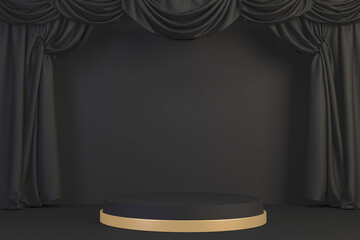 3d rendering, gold Luxury Podium roman style on background black for show product.