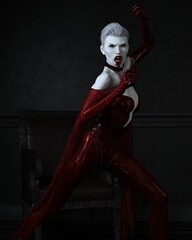 Vampire woman in a gothic castle 3d illustration