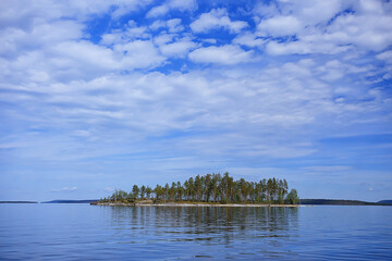 finland lake view, summer water reflection scandinavia