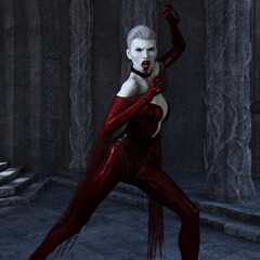 Vampire woman in a gothic castle 3d illustration