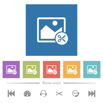 Cut image flat white icons in square backgrounds