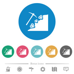 Diamond mining flat round icons