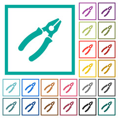 Combined pliers flat color icons in circle shape outlines