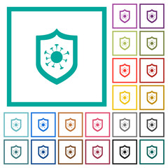 Covid protection flat color icons in circle shape outlines