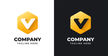 Letter V logo design template with geometric shape style