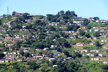 Poor rural settlement on a hillside in KwaZulu Natal, South Africa