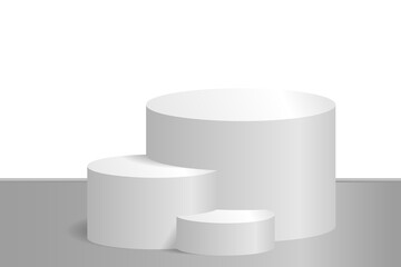 Podium of three round steps of complex shape. Scene for awarding, exhibition, presentation. Vector, 3d, realism.