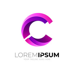 Abstract letter C logo with 3d colorful, modern icon