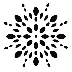 Explosion effect of random radial black petals on a white background. Floral abstract circular pattern for printing on pillows, clothing, interior design. Vector illustration.