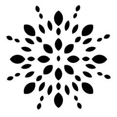 Explosion effect of random radial black petals on a white background. Floral abstract circular pattern for printing on pillows, clothing, interior design. 