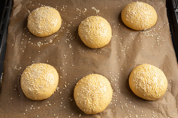 Preparing burger buns, making burgers. Home cooking