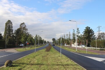 Fototapeta na wymiar reconstructed road named Hoofdweg in Nieuwerkerk aan den IJssel in the Netherlands