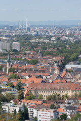 Cityscape of Karlsruhe - Durlach, panoramic aerial view from the „Turmberg“ (means: tower hill)...