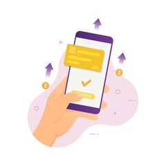 People sending money with mobile phone through payment app. Vector illustration for mobile money transfer