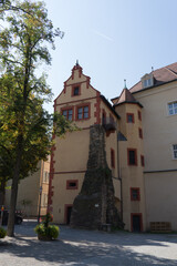Baroque residence "Karlsburg Castle", view from the outdoor square area in times of Coronavirus pandemic 