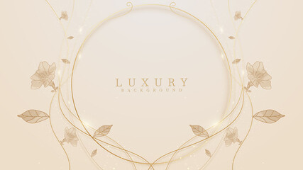 Golden circle line with hand drawn style floral on yellow pastel background. Luxury modern concept. vector illustration about sweet feeling.