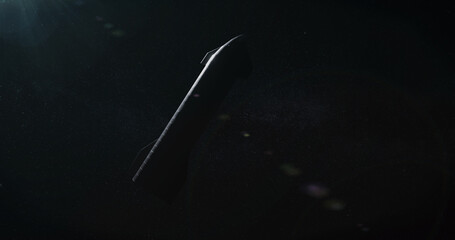 Spaceship rocket flying against starry background, space colonization concept. Realistic 3D rendering