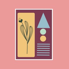 Abstract Geometric and Flower wall art. Geometry and plant wall decor. Mid century modern wall decorations.