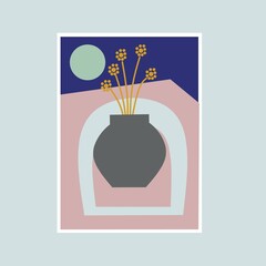Flowers in vase wall art. Bontanical flowers wall Decorations. Scandinavian wall decorations vector art.