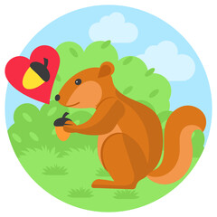 Obraz na płótnie Canvas Squirrel eating nuts Concept, Wildlife or forestVector Color Icon Design, Nature Lover Symbol on White background, Heart in nature Stock illustration, Beautiful scenery Ideas in Round Shape,