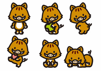 かわいいイノシシのキャラクターポーズ集