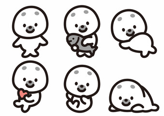 かわいいアザラシのキャラクターポーズ集