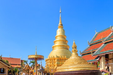 Golden pagoda at Wat Phra That Haripunchai Woramahawihan in Lamphun, north of Thailand