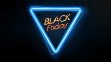 Black Friday sale. Black Friday neon sign.Glowing orange  neon text in blue frame.