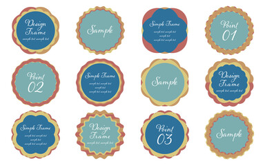 丸型・円形のお花のようなフレームセット　ブルー・ブラウン・ベージュ系