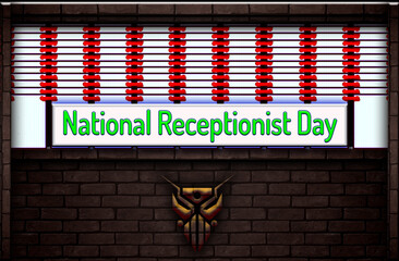 May month special day. National Receptionist Day, Neon Text Effect on Bricks Background