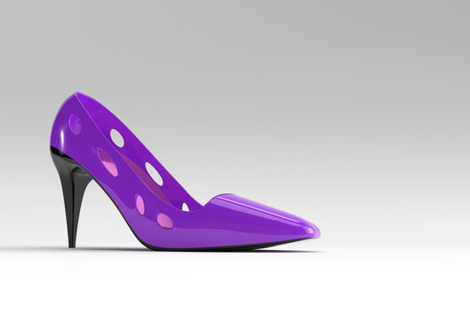 3D Render Stylish classic women's Shoes in high hills on a Color Background.