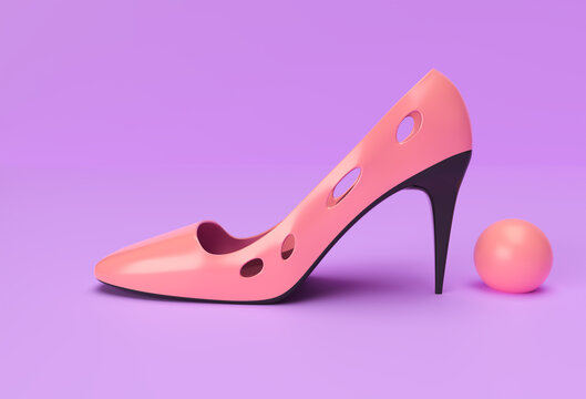 3D Render Stylish classic women's Shoes in high hills on a Color Background.