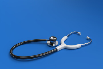 3d Render Realistic Medical Stethoscope on Color Background.