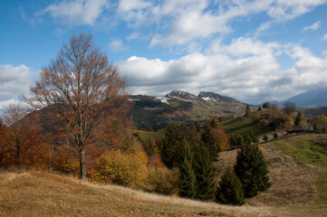 Fototapeta na wymiar Autumn landscape of a mountain village