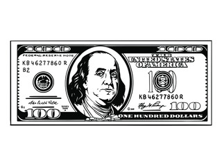 100 Dollar Money Cash Stack Currency Bill Business Advertising Payment Design. Benjamin Franklin