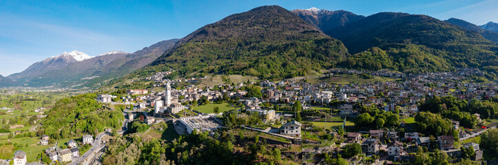 Aerial view of the media Valtellina in the area of San Pietro Berbenno, Italy