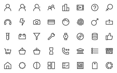 set of essential line icons, multimedia, app