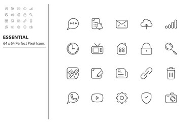 set of essential line icons, multimedia, app
