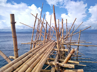 Fototapeta na wymiar bamboo construction on the beach