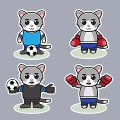 Vector illustration of cute Little Cat   Boxing and Football cartoon set. Good for icon, logo, label, sticker, clipart.