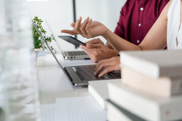 Young students campus helps friend catching up and learning tutoring. People, learning, education and school concept