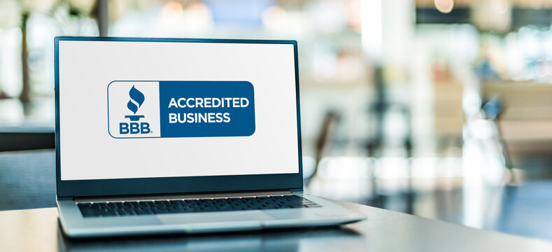 Laptop computer displaying logo of The Better Business Bureau