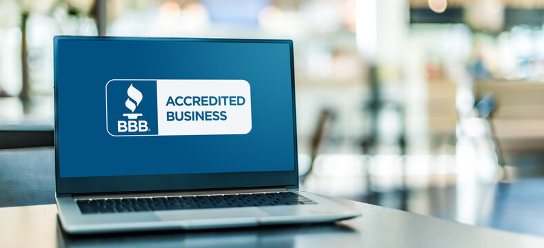 Laptop computer displaying logo of The Better Business Bureau