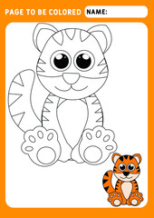 Page to be colored. Look and color. Coloring Book Animal. tiger. Funny Coloring Book. Illustration and vector outline - A4 paper ready to print.